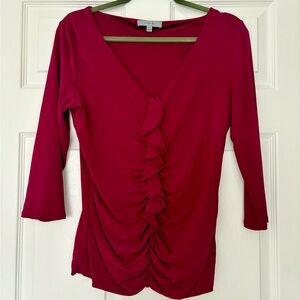 Classiques Entier Elegant V-Neck Ruffle Top - Color Raspberry